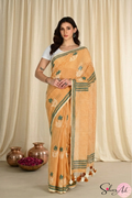 Handblock Printed CHAKOR MULCOTTON Mustard Saree