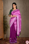 Handblock Printed MAYA MEMSAAB MUSLIN SILK Purple Saree with Blouse Piece
