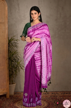 Handblock Printed MAYA MEMSAAB MUSLIN SILK Purple Saree with Blouse Piece