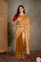 Handblock Printed MAYA MEMSAAB MUSLIN SILK Mustard Saree with Blouse Piece
