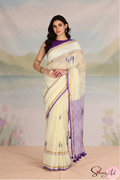 Handblock Printed CHIDIYA MULCOTTON Off White Saree with Blouse Piece