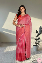 Handblock Printed DIVA MULCOTTON Pink Saree with Blouse Piece