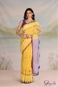 Handblock Printed CHIDIYA MULCOTTON Yellow Saree with Blouse Piece