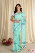 Handblock Printed CHAKOR MULCOTTON Green Saree