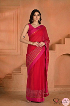 Handblock Printed KASHVI MULCOTTON Pink Saree with Blouse Piece