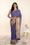 Handblock Printed ALBELI MULCOTTON Lilac Saree with Blouse Piece