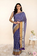 Handblock Printed ALBELI MULCOTTON Lilac Saree with Blouse Piece