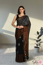 Handblock Printed DIVA MULCOTTON Black Saree with Blouse Piece