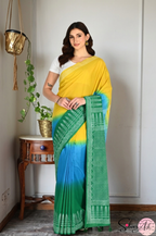 Handblock Printed TRIYA MULCOTTON Blue Saree with Blouse Piece