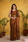 Handblock Printed RAAS Tissue Copper Saree with Blouse Piece