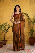 Handblock Printed RAAS Tissue Copper Saree with Blouse Piece