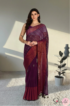 Handblock Printed DIVA MULCOTTON Wine Saree with Blouse Piece
