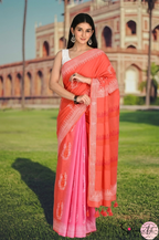 Handblock Printed DIL SE MULCOTTON Peach Pink Saree with Blouse Piece