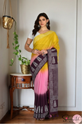 Handblock Printed TRIYA MULCOTTON Purple Saree with Blouse Piece