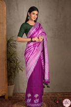 Handblock Printed MAYA MEMSAAB MUSLIN SILK Purple Saree with Blouse Piece