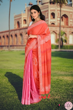 Handblock Printed DIL SE MULCOTTON Peach Pink Saree with Blouse Piece