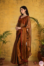 Handblock Printed RAAS Tissue Copper Saree with Blouse Piece