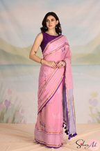 Handblock Printed CHIDIYA MULCOTTON Pink Saree with Blouse Piece