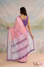Handblock Printed CHIDIYA MULCOTTON Pink Saree with Blouse Piece