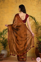 Handblock Printed RAAS Tissue Copper Saree with Blouse Piece