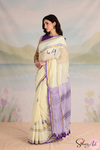 Handblock Printed CHIDIYA MULCOTTON Off White Saree with Blouse Piece