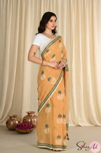 Handblock Printed CHAKOR MULCOTTON Mustard Saree