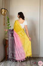 Handblock Printed TRIYA MULCOTTON Purple Saree with Blouse Piece