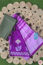 Handblock Printed MAYA MEMSAAB MUSLIN SILK Purple Saree with Blouse Piece