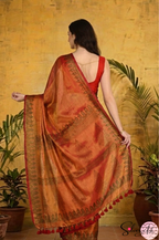 Handblock Printed RAAS Tissue Red Saree with Blouse Piece