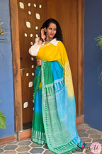 Handblock Printed TRIYA MULCOTTON Blue Saree with Blouse Piece