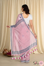 Handblock Printed CHAKOR MULCOTTON Pink Saree