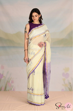 Handblock Printed CHIDIYA MULCOTTON Off White Saree with Blouse Piece