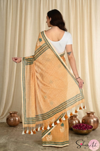 Handblock Printed CHAKOR MULCOTTON Mustard Saree