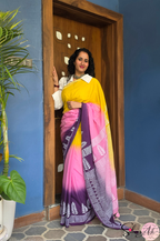 Handblock Printed TRIYA MULCOTTON Purple Saree with Blouse Piece