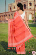 Handblock Printed DIL SE MULCOTTON Peach Pink Saree with Blouse Piece