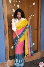 Handblock Printed TRIYA MULCOTTON Peach Saree with Blouse Piece