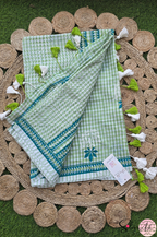 Handblock Printed CHAKOR MULCOTTON Green Light Saree