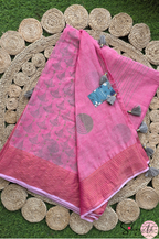 Handblock Printed DIVA MULCOTTON Pink Saree with Blouse Piece