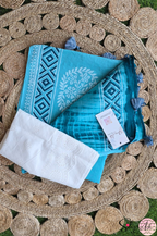 Handblock Printed DHARA MULCOTTON Firozi Blue Saree with Blouse Piece