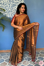 Handblock Printed RAAS Tissue Copper Saree with Blouse Piece