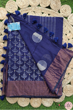 Handblock Printed DIVA MULCOTTON Blue Saree with Blouse Piece