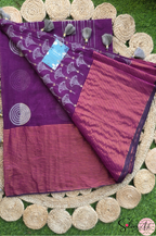 Handblock Printed DIVA MULCOTTON Wine Saree with Blouse Piece