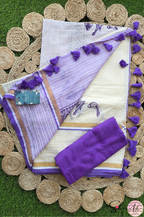 Handblock Printed CHIDIYA MULCOTTON Off White Saree with Blouse Piece