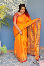 Handblock Printed RAAS Tissue Orange Saree with Blouse Piece