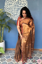 Handblock Printed RAAS Tissue Copper Saree with Blouse Piece