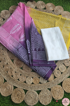 Handblock Printed TRIYA MULCOTTON Purple Saree with Blouse Piece