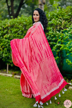 Handblock Printed DHARA MULCOTTON Peach Red Saree with Blouse Piece