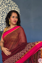 Handblock Printed KASHVI MULCOTTON Coke Saree with Blouse Piece
