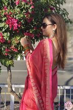 Handblock Printed RAAS Tissue Red Saree with Blouse Piece
