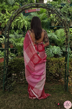 Handblock Printed RANG DE MOHE LINEN PINK-RED Saree with Blouse Piece
